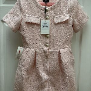Bardot Pink Boucle Playsuit with Metallic Buttons